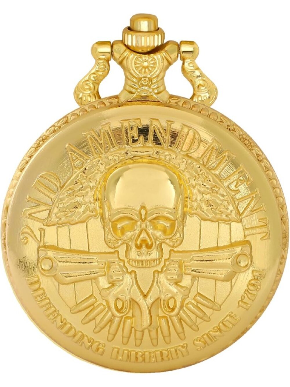 Men's Gold Analog Quartz Arabic Numerals Engraved Skull Vintage Pocket Watch